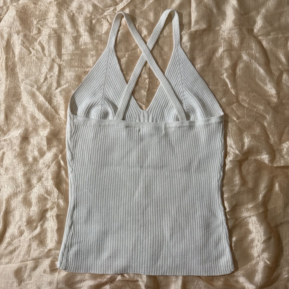 VTG Energie White Ribbed Knit Halter Top - Picture 3 of 3